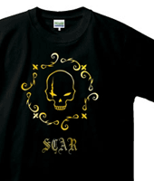 傷ドクロのデザインTシャツ「SCAR」ゴールド