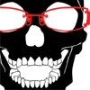 ドクロとメガネのデザインTシャツ「黒DOKURO赤MEGANE」