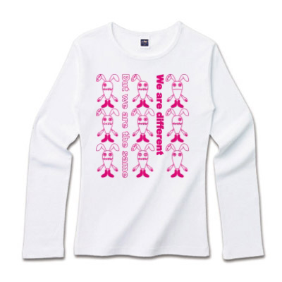 ウサギTシャツ「Different or Same」ピンク ロンT